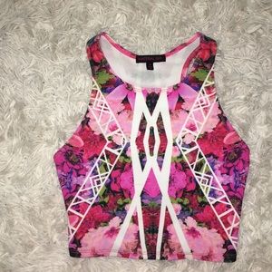 Pink + Red Floral Crop Top